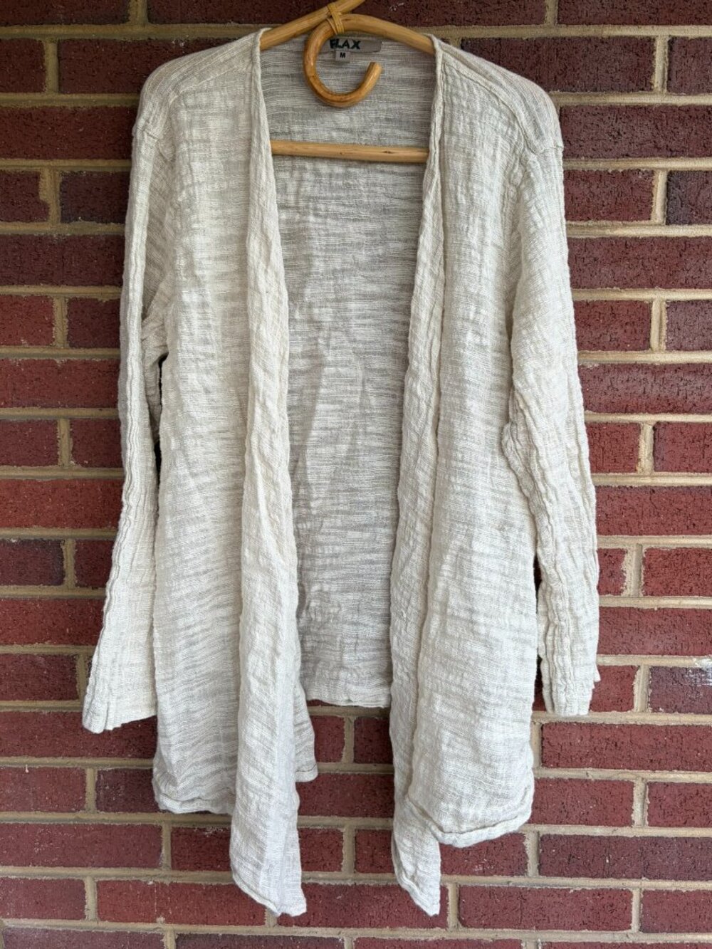 Flax Linen Cotton Blend Gauze Cream Lightweight Cardigan Women's Medium
